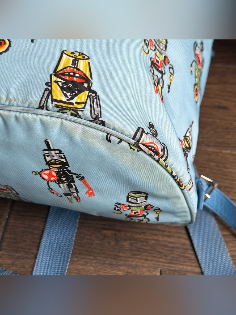 PRADA Azzurro Tessuto Nylon Robot Print Backpack 1BZ032 - Picture 10 of 14